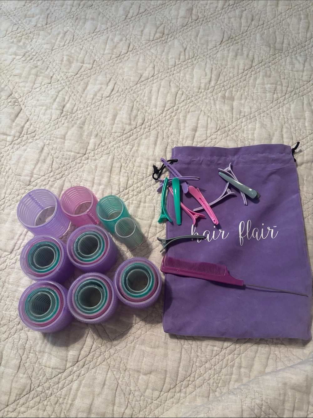 Purple Styling Set with Rollers, Clips & Comb